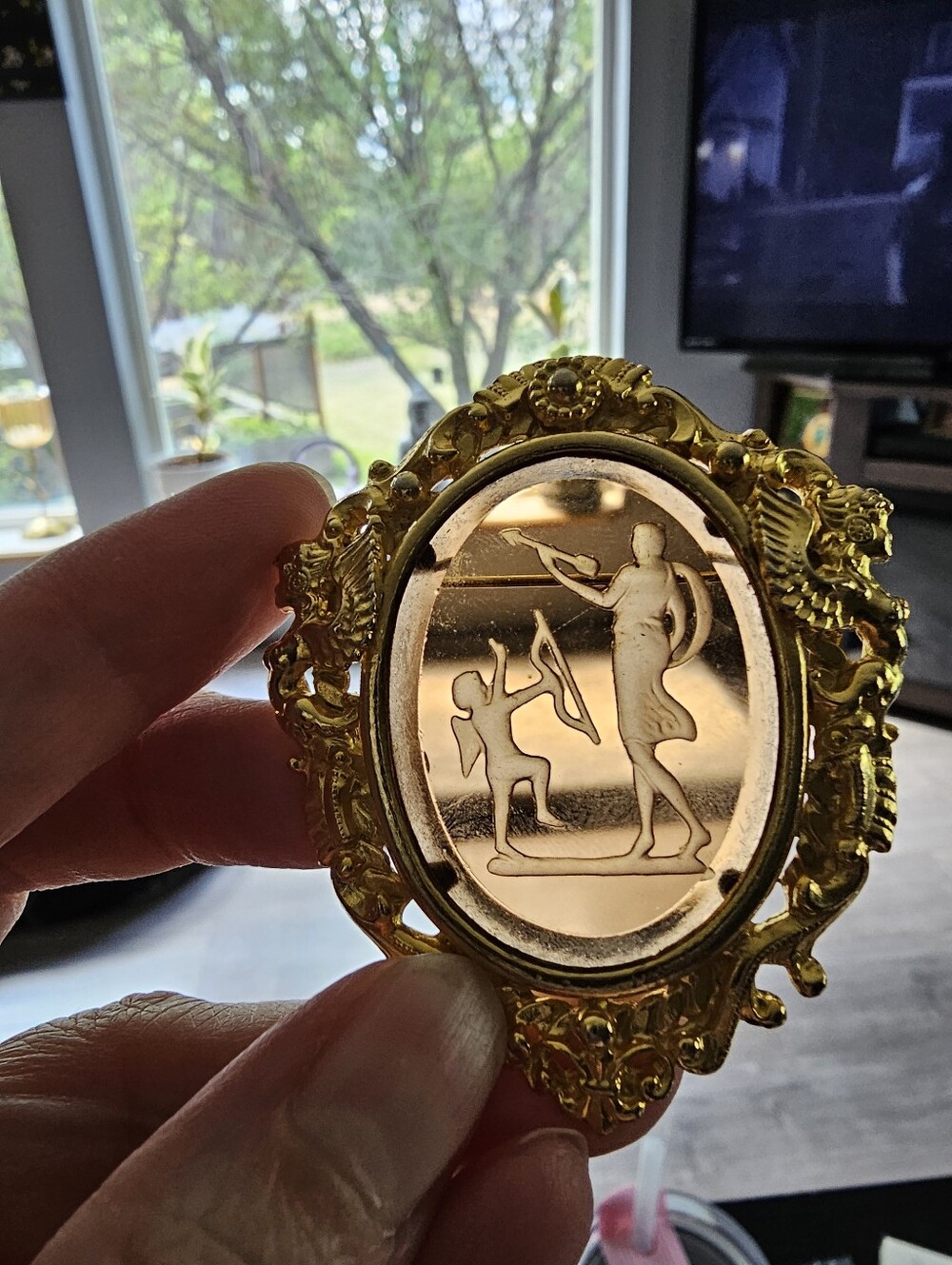 Vintage Zodiac Glass Brooch